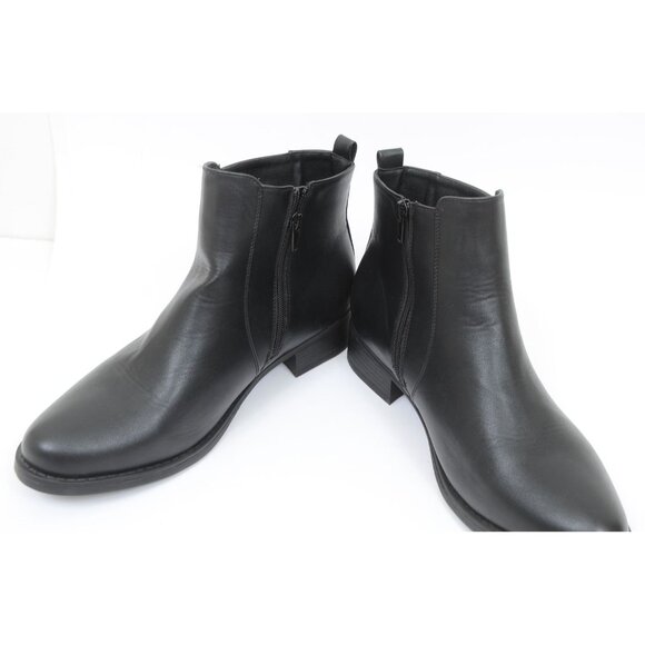 Evans Women's 12 WIDE FIT Emilia Ankle Boot Flat Minimalist Moto Vegan Leather - Picture 6 of 11